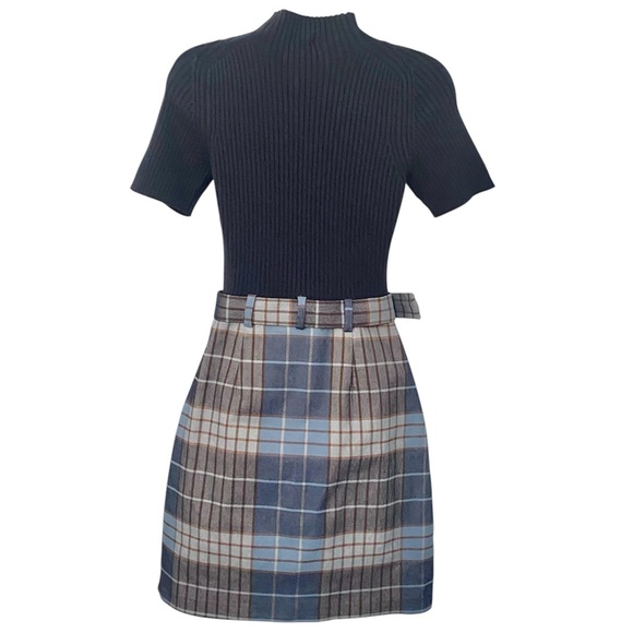 STAUD Patsy Wool Knit Plaid Mini Dress 70s Retro Like New Altered Length - Picture 6 of 16